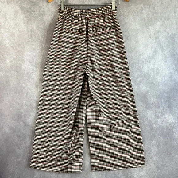 Zara Plaid Wide Leg Trousers Womens XS Brown High Waist Button Detail Check - Picture 5 of 11
